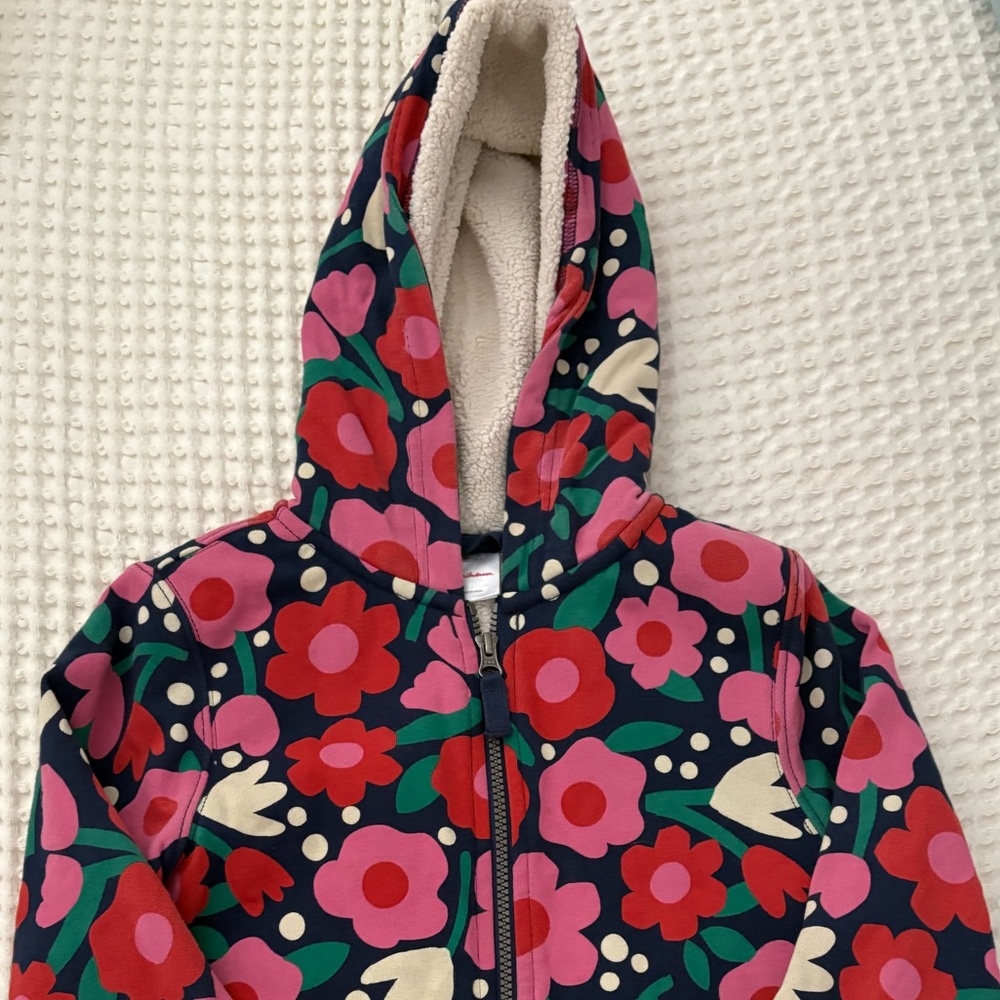 Hanna Andersson Colorful Floral Hooded Sweatshirt Zip Up Jacket Size 6/7 Girls